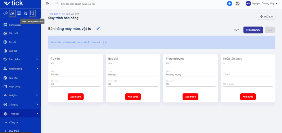 quản lý sales pipeline tùy chỉnh đa dạng mục đích- tick.asia